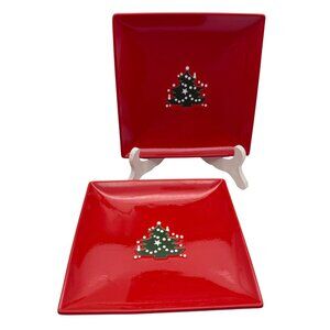 Waechtersbach Red Square Christmas Tree Salad Plates Set of 2 Germany 8 Inch